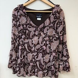 Positive Attitude Vintage Y2K Paisley Ruffle Flutter Sleeve Blouse Size 12 (NWT)